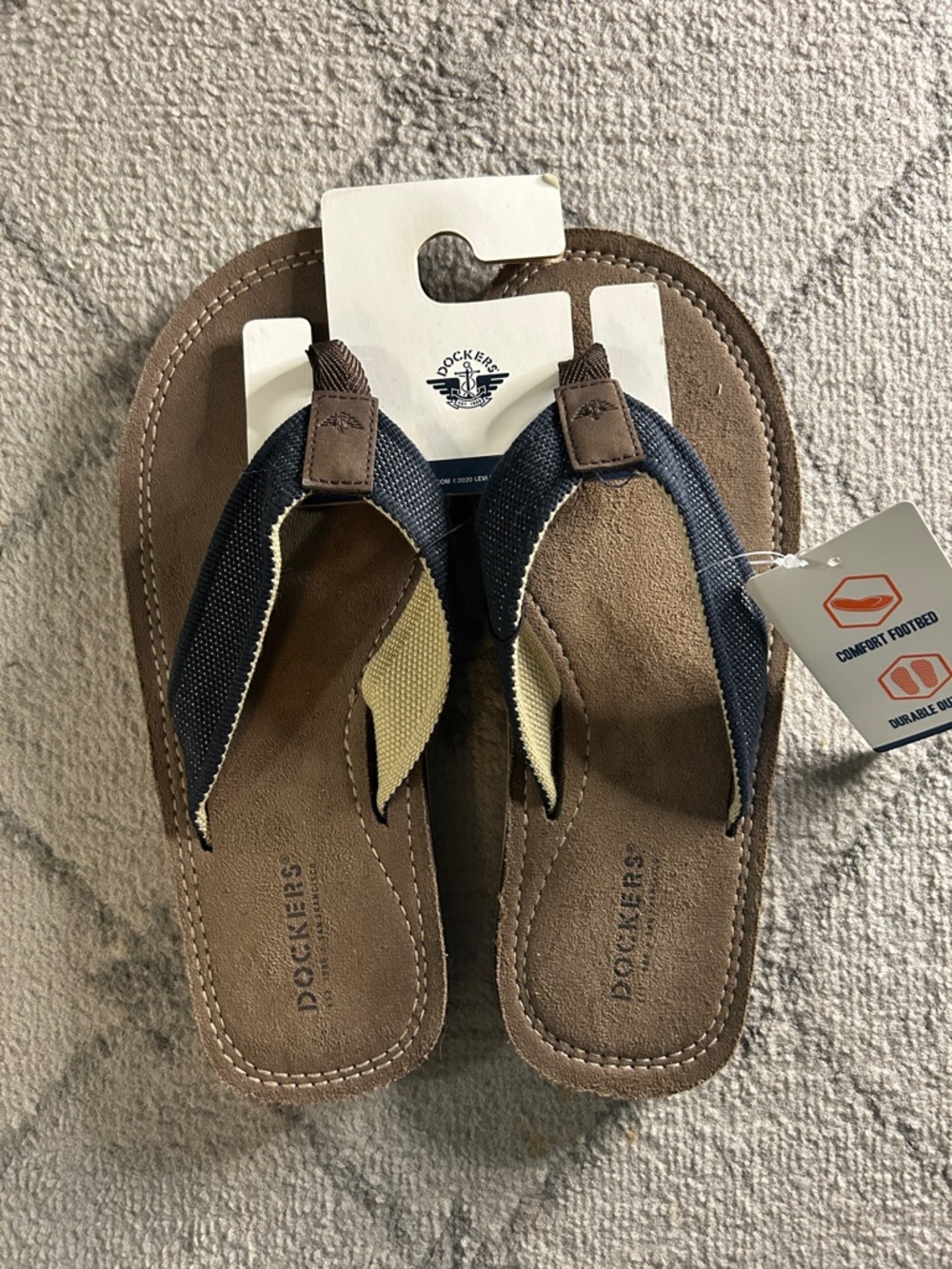 Dockers Brown Suede Flip-Flops with Navy Straps